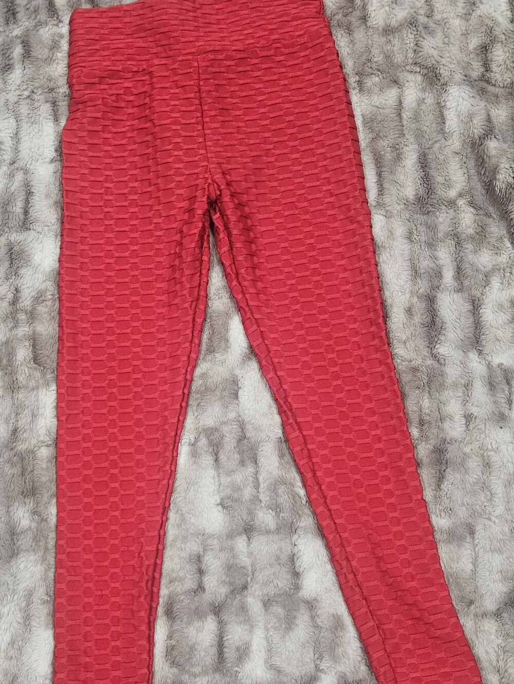 Red Textured High-Waist Leggings